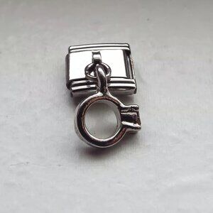 February birthstone ring dangle 9mm stainless steel italian charm bracelet link